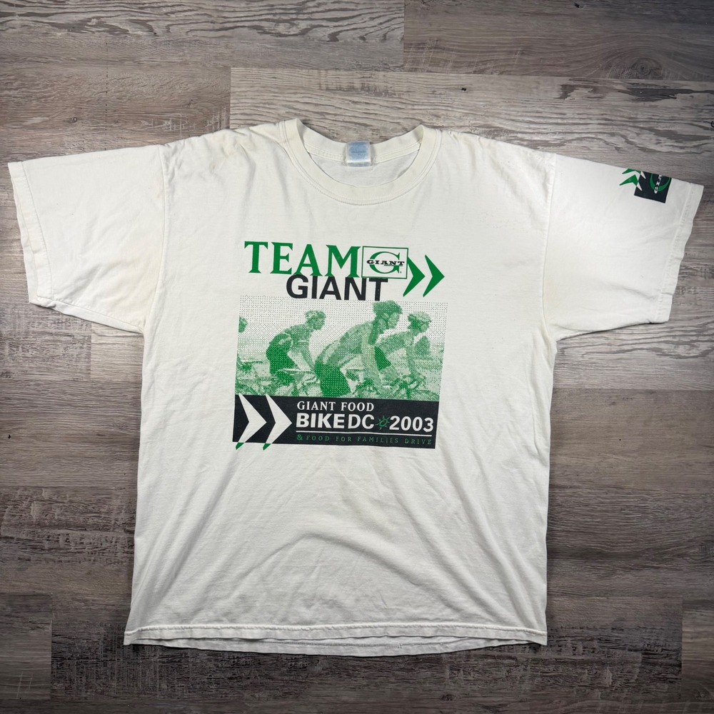 Vintage Team Giant Bike DC 2003 T-Shirt Mens XL White Giant Food Cycling Tee